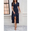 Womens High Waisted V Neck Summer Dress Puff Short Sleeve Casual A Line Flowy Maxi Dress - 2 of 4