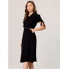 INSPIRE CHIC Women's Business Short Sleeve Pocket Belted Button Down Midi Shirt Dresses - 3 of 4