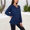 Anna-Kaci Women's Waffle Knit Button-Accent Long Sleeve Top with V-Neck - 2 of 4