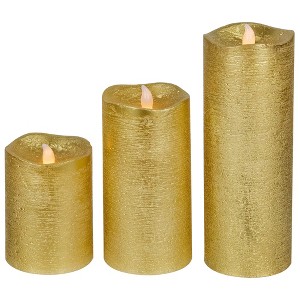 Northlight LED Brushed Flameless Christmas Pillar Candles - 8" - Gold Finish - Set of 3 - 1 of 4