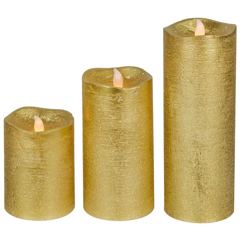 Northlight Set of 3 Brushed Golden LED Flameless Christmas Pillar Candles 8", 1 of 7