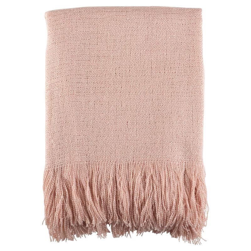 Pink Fringe Hem Throw Blankets (50&#34;x60&#34;) - Saro Lifestyle, 1 of 5