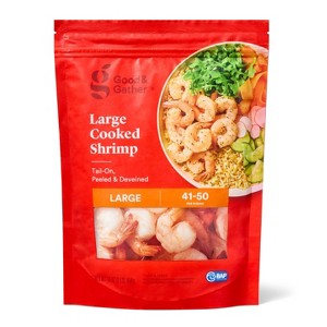 Large Tail On Peeled & Deveined Cooked Shrimp - Frozen - 41-50ct per lb/16oz - Good & Gather™ - 1 of 3