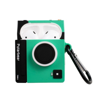 Insten Cute Case Compatible with AirPods 1 & 2 - Polaroid Film Camera Cartoon Silicone Cover with Keychain, Green