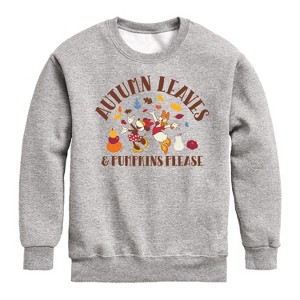 Boys' - Disney - Autumn Leaves And Pumpkins Please Graphic Long Sleeve Fleece Sweatshirt - 1 of 3