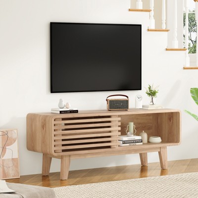 Rbied TV Stand for TV Up to 59 Inch, Entertainment Center with Storage Cabinet and Sliding Door, Mid-Modern Century Console Table, 46 Inch