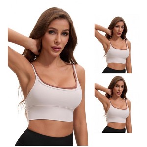 INSPIRE CHIC Women's Double Spaghetti Strap Longline Full Coverage Workout Padded Sports Bras 3 Packs - 1 of 4