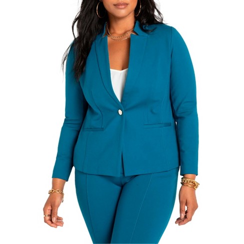 ELOQUII Women's Plus Size 9-To-5 Stretch Work Blazer - 28, Blue