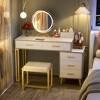 Besiost Vanity Desk with Soft Stool and LED Mirror ,Makeup Table with Wood Drawers - 2 of 4