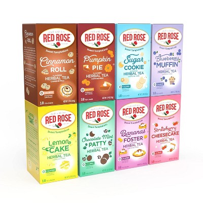 Red Rose Sweet Temptations Dessert Tea Variety Pack, Zero Sugar, Caffeine-Free Flavored Delicious Beverage Herbal Tea, 18 Count Pack of 8