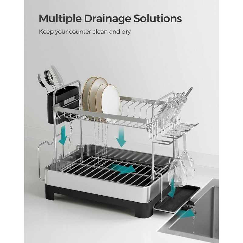 SONGMICS Dish Drying Rack - 2 Tier Dish Rack for Kitchen Counter, 4 of 10