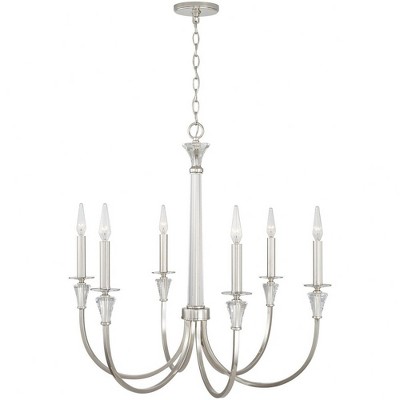 Laurent 52" Polished Nickel 6-Light Crystal Chandelier