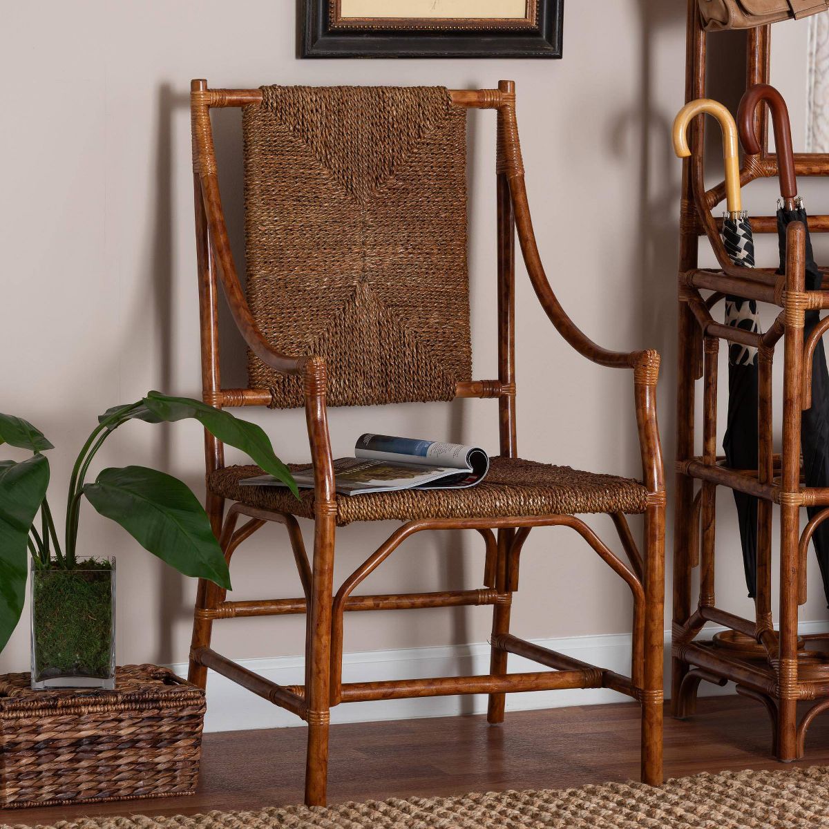 bali & pari Ramos Marbled Tortoise Natural Rattan and Seagrass Armchair Marbled Tortoise Brown/Natural Brown