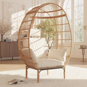 Nasitip Wicker Egg Chair - 500LB Capacity Oversized Lounger with 5 Cushions, Indoor/Outdoor Rattan Hanging Chair, Blue/White - 1 of 4