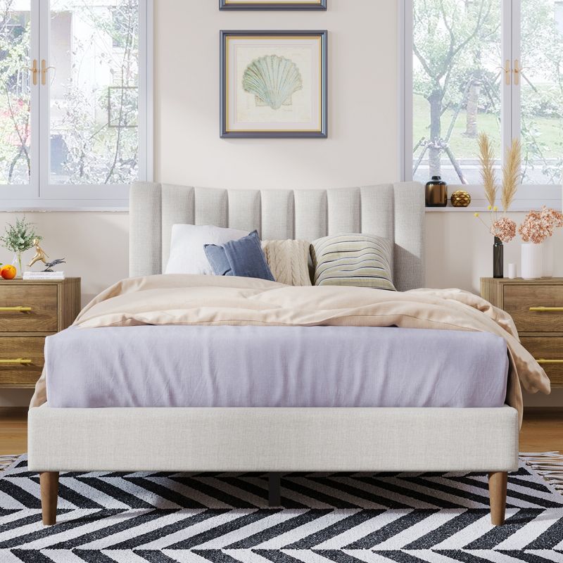 Queen/Full Size Upholstered Platform Bed with Vertical Channel Tufted Headboard-ModernLuxe, 2 of 9