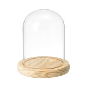 Unique Bargains Wooden Base Plants Home Decor Glass Bell Jar Display Case - 1 of 4