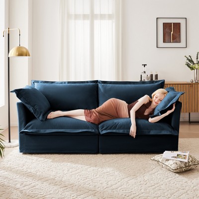GDFStudio Cheryl 83.4" Slipcovered/Detachable Cover Chenille Wood Sofa with Four Pillows