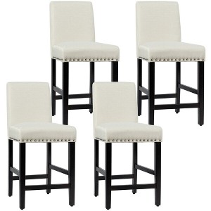 Tangkula 4PCS Upholstered Counter Stools Bar Stool Home Kitchen w/ Wooden Legs Beige - 1 of 4