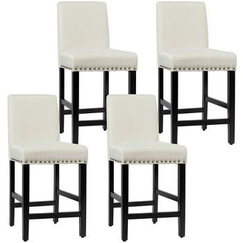 Tangkula 4PCS Upholstered Counter Stools Bar Stool Home Kitchen w/ Wooden Legs Beige