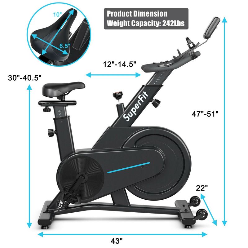 Costway Magnetic Exercise Gym Bike Indoor Cycling Bike w/Adjustable Seat Handle, 3 of 11