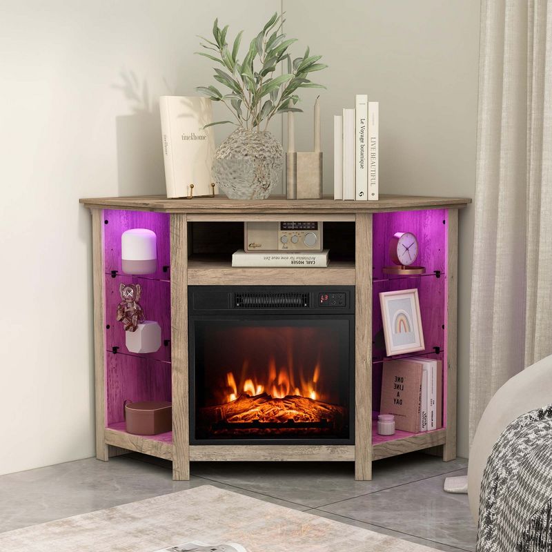 Costway Fireplace TV Stand w/ Led Lights & 18" Electric Fireplace for Tvs up to 50"  Grey/Rustic/Black, 2 of 11