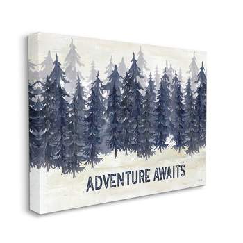 Stupell Industries Adventure Awaits Quote Blue Pine Tree Forest Scene