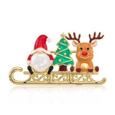 Ross-Simons 2-9mm Cultured Pearl Christmas Trio Pin With Multicolored Enamel in 18kt Gold Over Sterling