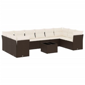 vidaXL 11 Piece Patio Sofa Set with Cushions Brown and Cream Poly Rattan - With Table - 1 of 4