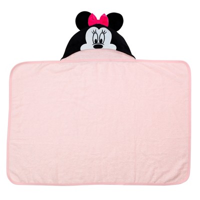 Pink Cotton Hooded Baby Bath Towel with Minnie Mouse Design