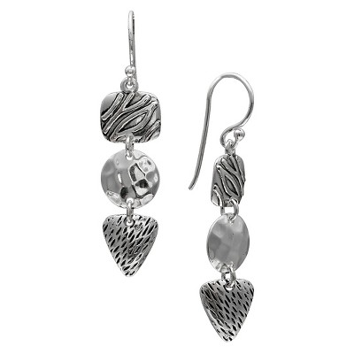  Women's Oxidized and Polished Drop Earrings in Sterling Silver - Silver (43mm) 