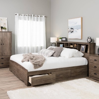 Drifted Gray King Wood Bookcase Headboard with Storage