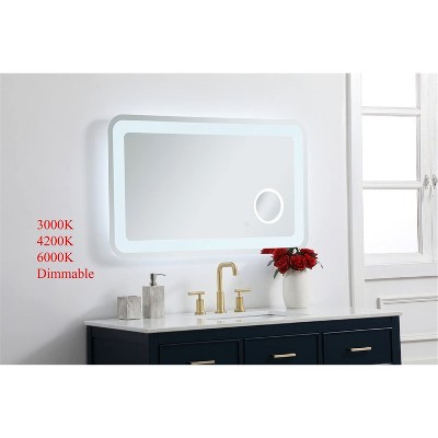 Glossy White Rectangular LED Bathroom Mirror with Magnifier