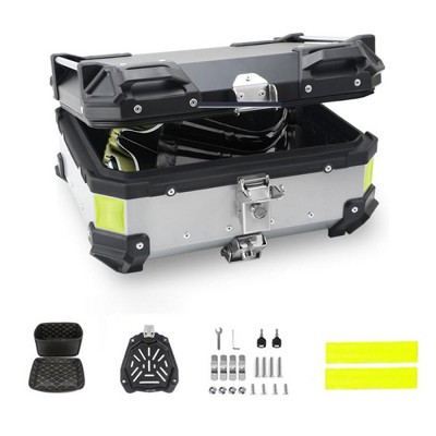 28L Motorcycle Top Case, Aluminum Motorcycle Tail Box with Security Lock & Reflective Stickers,  Motorcycle Storage Carrier Case for Travel Riding
