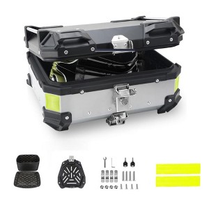 28L Motorcycle Top Case, Aluminum Motorcycle Tail Box with Security Lock & Reflective Stickers,  Motorcycle Storage Carrier Case for Travel Riding - 1 of 4
