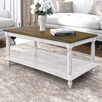 Galano Moshiem 39.4 in. Spray Paint White Oak Rectangular Solid Wood Top Coffee Table