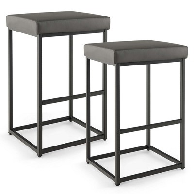 Costway 30" Barstools Set of 2 Upholstered Bar Height Chairs PU Leather w/Footrest Brown/Black/Grey