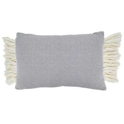 Gray and White Rectangular Chunky Fringe Throw Pillow