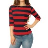 INSPIRE CHIC Women's Stripes Casual Basic Elbow Sleeves Boat Neck Slim Fit T-Shirts - 2 of 4