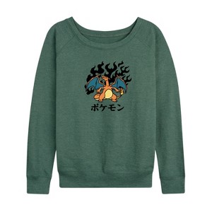 Women's - Pokémon - Charizard Flash Fire Lightweight French Terry Wide Neck Long Sleeve Shirt - 1 of 4