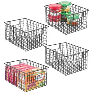 mDesign Metal Wire Food Organizer Basket with Built-In Handles, 4 Pack, Black - 1 of 4
