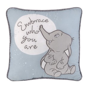 Disney Dumbo Sweet Little Baby Light Blue and White "Embrace Who You Are" Applique Decorative Pillow - 1 of 4