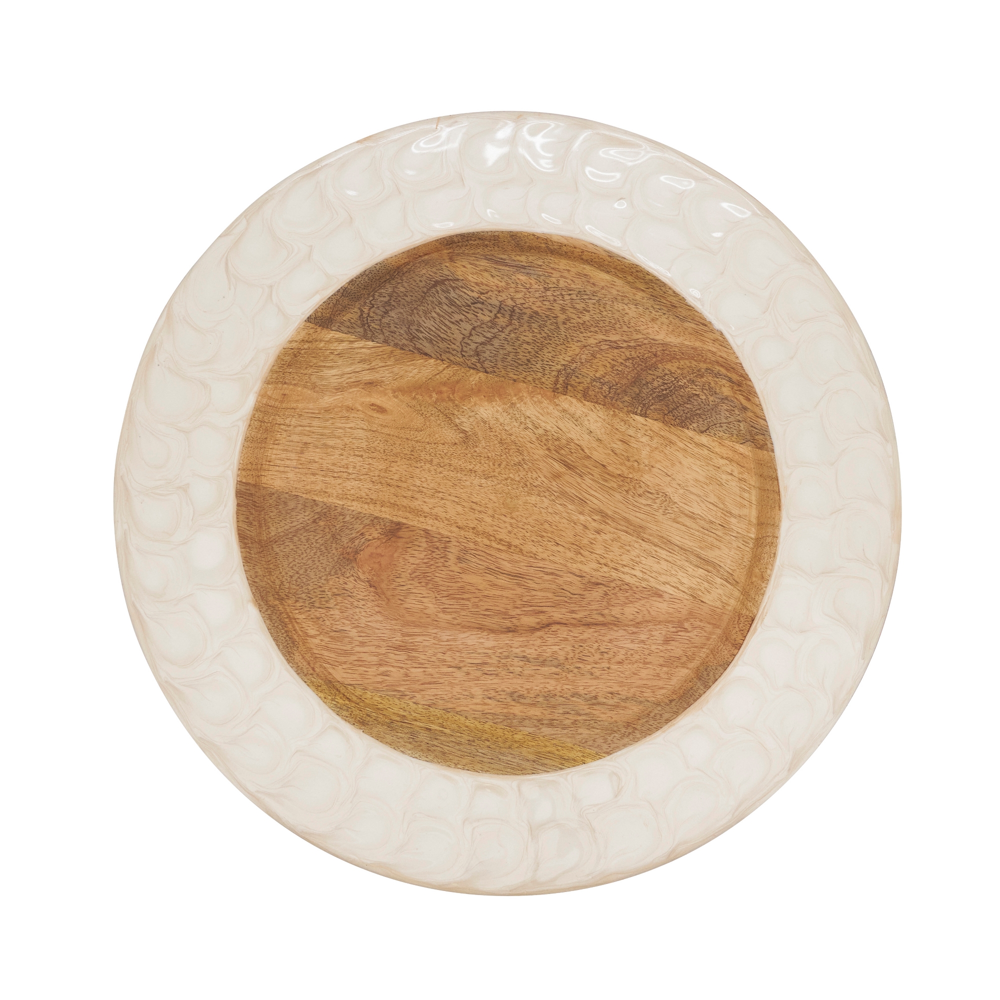 Saro Lifestyle Enamel-Framed Wooden Charger Plate (Set of 4), 13"x13", Off-White
