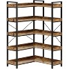 5-Tier L-Shaped Industrial Corner Bookshelf – Tall Wooden Bookcase with Open Display Shelves, 4 Hooks, Freestanding Storage Organizer, Rustic - 2 of 4