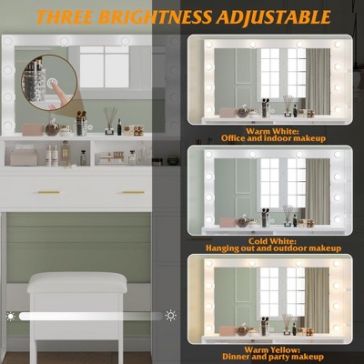 White Makeup Vanity Desk with Mirror, 5 Drawers and Shelves