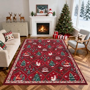 Christmas Area Rugs for Living Room Xmas Tree Snowman Festive Decor Rug Washable Area Rug Soft Low Pile Non-Slip Rug - 1 of 4