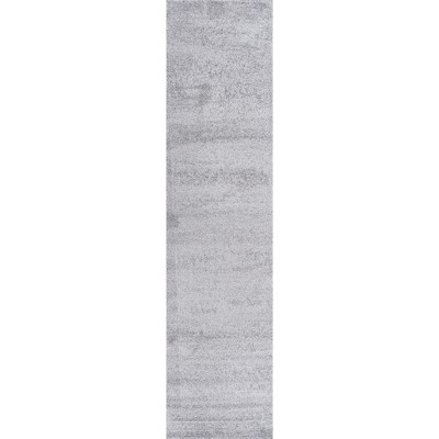 Light Gray Solid Synthetic Low-Pile Runner Rug