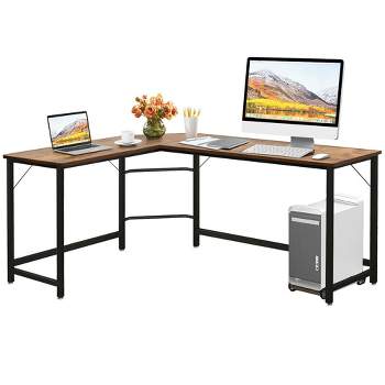 Costway L-Shaped Computer Desk Corner Workstation Study Gaming Table Home Office-Coffee