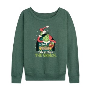 Women's - Dr. Seuss - The Grinch If Santa Could Do It Lightweight French Terry Wide Neck Long Sleeve Shirt - 1 of 4