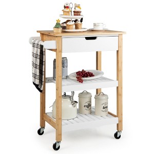 Tangkula 3-Tier Kitchen Island Cart Rolling Service Trolley w/ Bamboo Top Shelves - 1 of 4