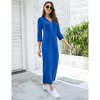 Coolmee Women Casual Maxi Dress Quarter-Zip Neck 3/4 Sleeve Slim Slit Pullover Hoodie Long Dress with Front Pocket - 4 of 4